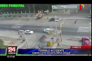 Chimbote: cámaras captan aparatoso triple choque