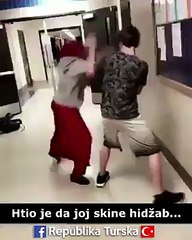 Guy Tried To Take Off The Hijab Girl And She Beat Him