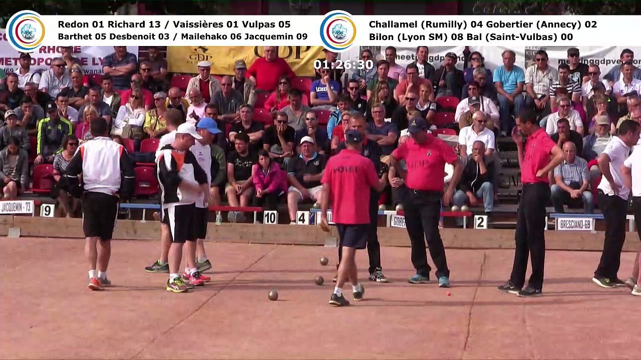 Barrages M1 (seconde phase) et quarts F1 des Super 16 féminin et masculin, 105ème édition des Tournois Boulistes de Pentecôte, Sport Boules, Lyon 2017