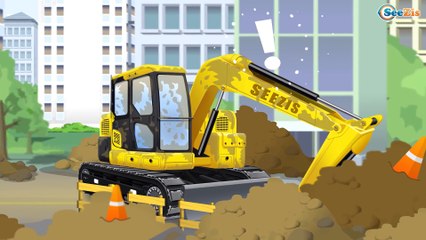 Tractor & JCB Excavator Real Diggers in the City New Kids Cartoon Compilation Videos for children