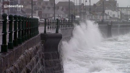 Summer storm lashes seaside resort in Cornwall