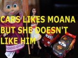 Toy CARS LIKES MOANA BUT SHE DOESN'T LIKE HIM   MASHA & THE BEAR LIGHTENING MCQUEEN  DISNEY