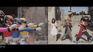 PR Super Megaforce/ Gokaiger First Appearance Split Screen (PR and Sentai version)