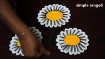 easy flower rangoli designs using tools __ simple creative kolam with nail polish bottle __ muggulu