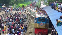 Crossing between Howor Express and Tista Express Train at Dhaka Airport Railway Station of Bangladesh Railway