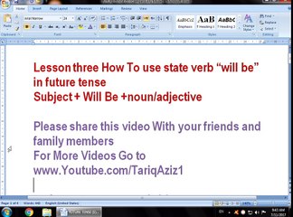 Lesson three How To use state verb “will be” in future tense