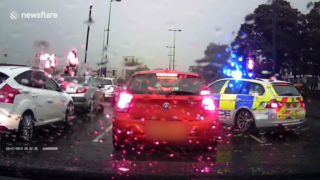 Driver hits car and flees after being pulled over by police