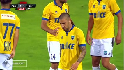 This player takes a swig of beer MID-MATCH, and then scores. Vereya - Levski Sofia
