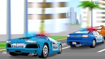 Cartoon for Kids - Police Car & Racing Cars w Big Bus and Tow Truck - Cop Car Real Race in the City