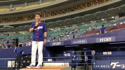 中日ドラゴンズ平田良介デー　試合終了後特別インタビュー　ドアラも登場