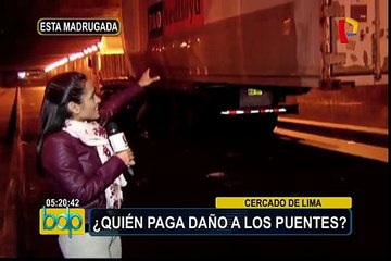 Cercado: conductor no respeta altura permitida y choca tráiler contra base de puente
