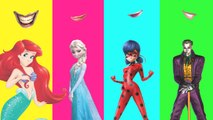 Wrong Mouth Frozen Elsa LadyBug Joker Princess Ariel Finger Family Song And Learn Colors for Kids