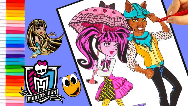 Coloring Monster High Draculaura and Clawd Wolf Crayola markers COLORING WITH KOKI DISNEY TOYS