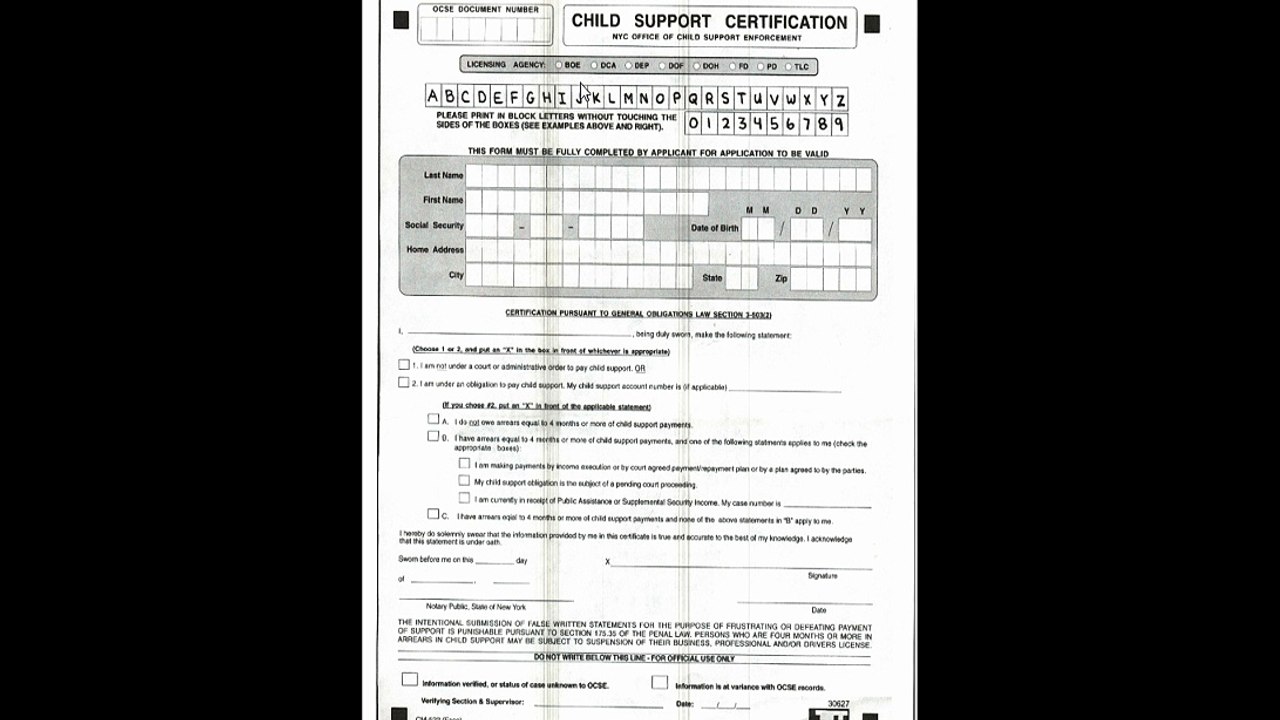 CHILD SUPPORT CERTIFICATION FORM