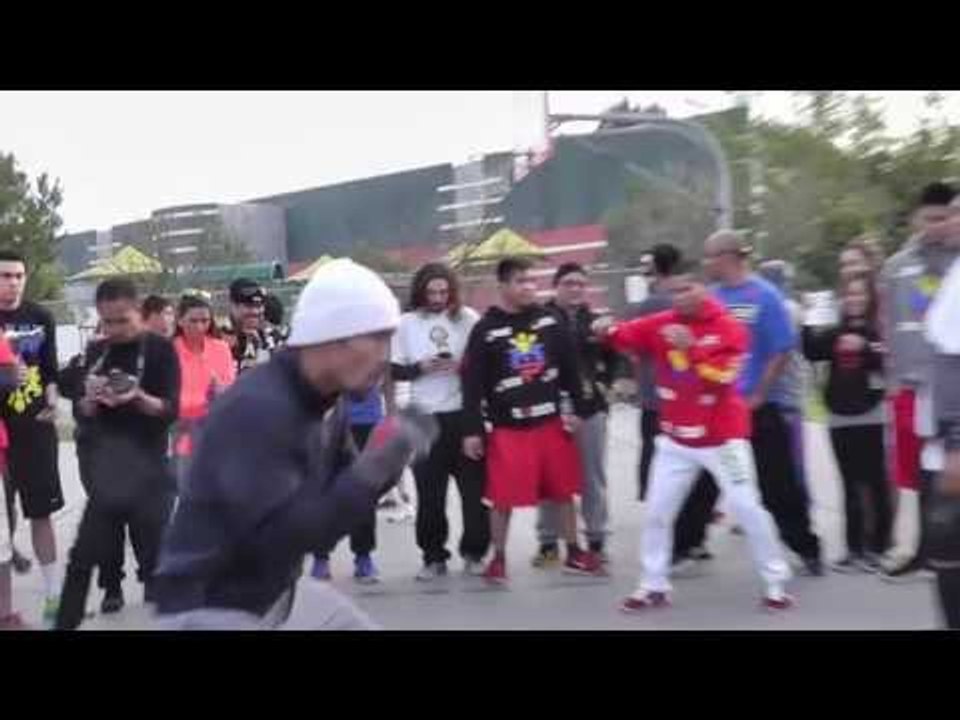 manny pacquiao shadow boxing gets ready for floyd mayweather - esnews