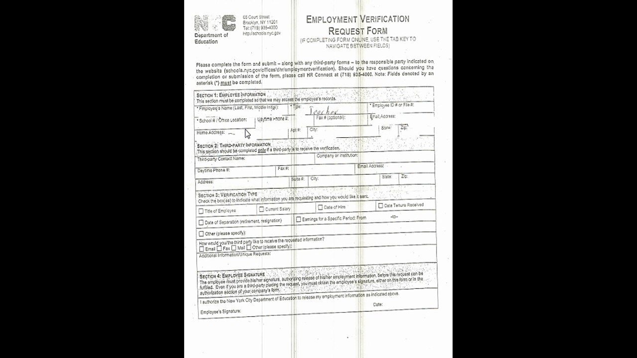 DOE Employment verification request form