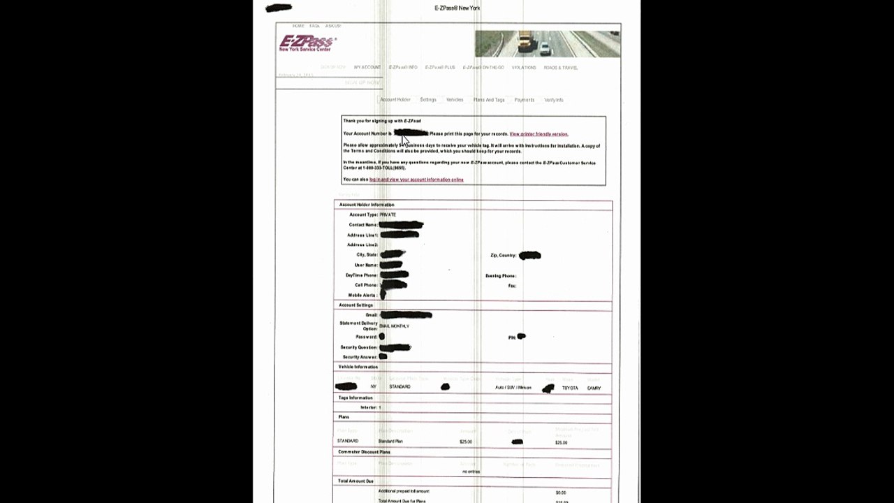 EZ-pass registration process