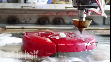 Roomba cut in half with waterjet