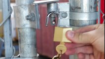 Padlock cut in half with waterjet