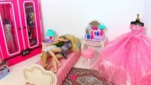 Barbie & Ken Morning routine Pink Bedroom Doll House دمية باربي غرفة نوم Beliche para Barbie Quarto|