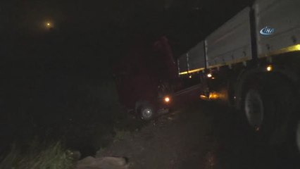 Kontrolden Çıkan Tır ile Kamyonet Kanala Düştü