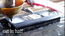 VHS cassette cut in half with waterjet