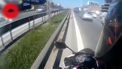 E5'te Yaşanan Motosiklet Kazası Kask Kamerasında