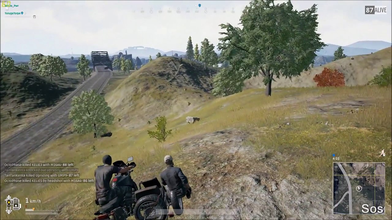 Battlegrounds: My partner died early on, so I jumped in another player's bike and started playing music. Minor hijinks ensued.