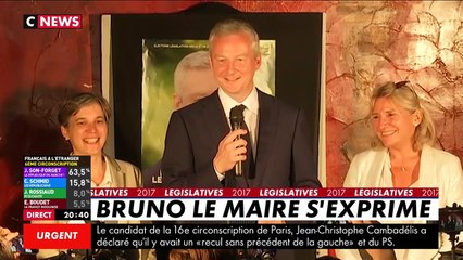 Bruno Le Maire se félicite de son "meilleur score de premier tour" avec 45% des voix