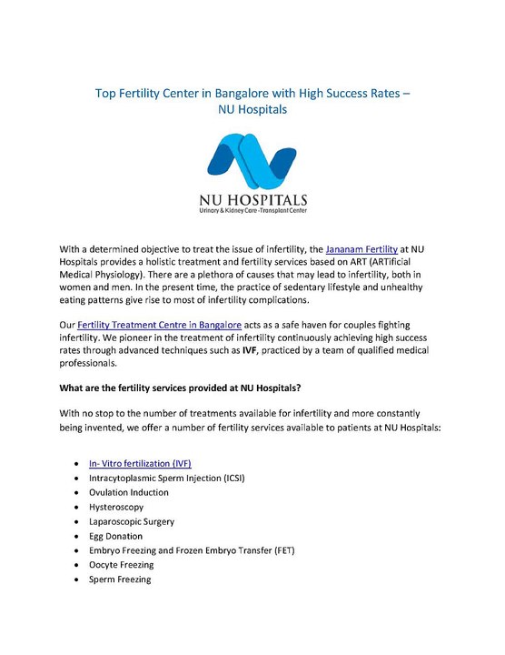 Top Fertility Center in Bangalore with High Succes Rate - NU Hospitals