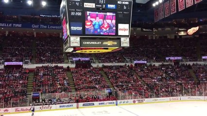 Des spectateurs de Hockey qui supportent un enfant