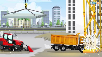 The Red Bulldozer and The Giant Truck - New Kids Cartoon - World of Cars for children