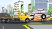 White Ambulance Real Car Rescue in the City w Fire Truck - Cars & Trucks Cartoon for children