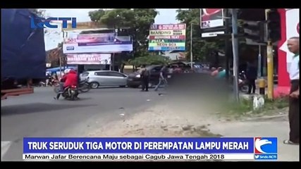 Truk Seruduk Tiga Motor di Perempatan Lampu Merah, 1 Orang Tewas