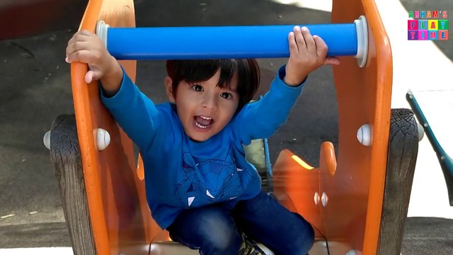 Kids Playing at Playground with Slides - Children Sliding in Park