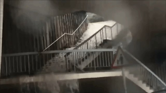 Typhoon Merbok Turns Hong Kong Staircase Into Waterfall