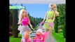 Barbie Doll BabySItter twins baby dolls to playground for ice cream & accident poop in pink stroller