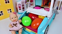 LEARN COLORS BABY DOLL CAR SURPRISE EGGS TOYS PLAY BARBIE CAMPING CAR PLAYSET