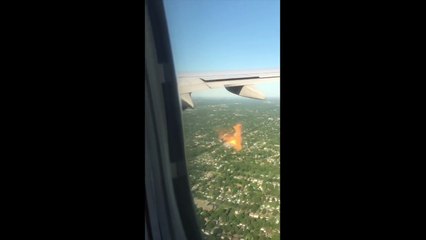 Un moteur d'avion crache du feu après avoir aspiré un oiseau.