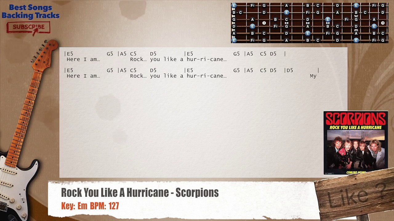 Rock You Like A Hurricane - Scorpions Guitar Backing Track with chords and lyrics