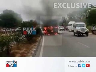 BMTC Bus catches fire, 40 students escape in Ramnagar