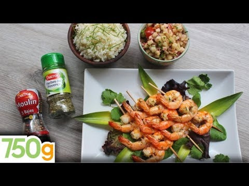 Brochettes de gambas grillées aux herbes de Provence et sauce salsa maison - 750g