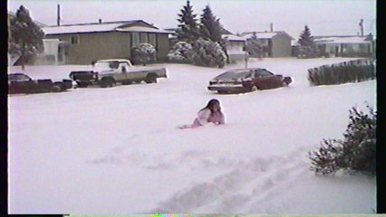 Calgary 1989 Lisa jumping in snow