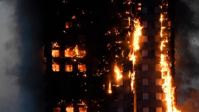 24-storey high Grenfell Tower engulfed in fire in West London