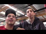 brandon rios and robert garcia sparring in his locker room before a fight EsNews