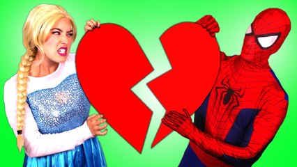 Frozen Elsa & Spiderman BREAK UP_ w_ Joker Maleficent Spidergirl Hulk Catwoman Toys! Superheroes IRL