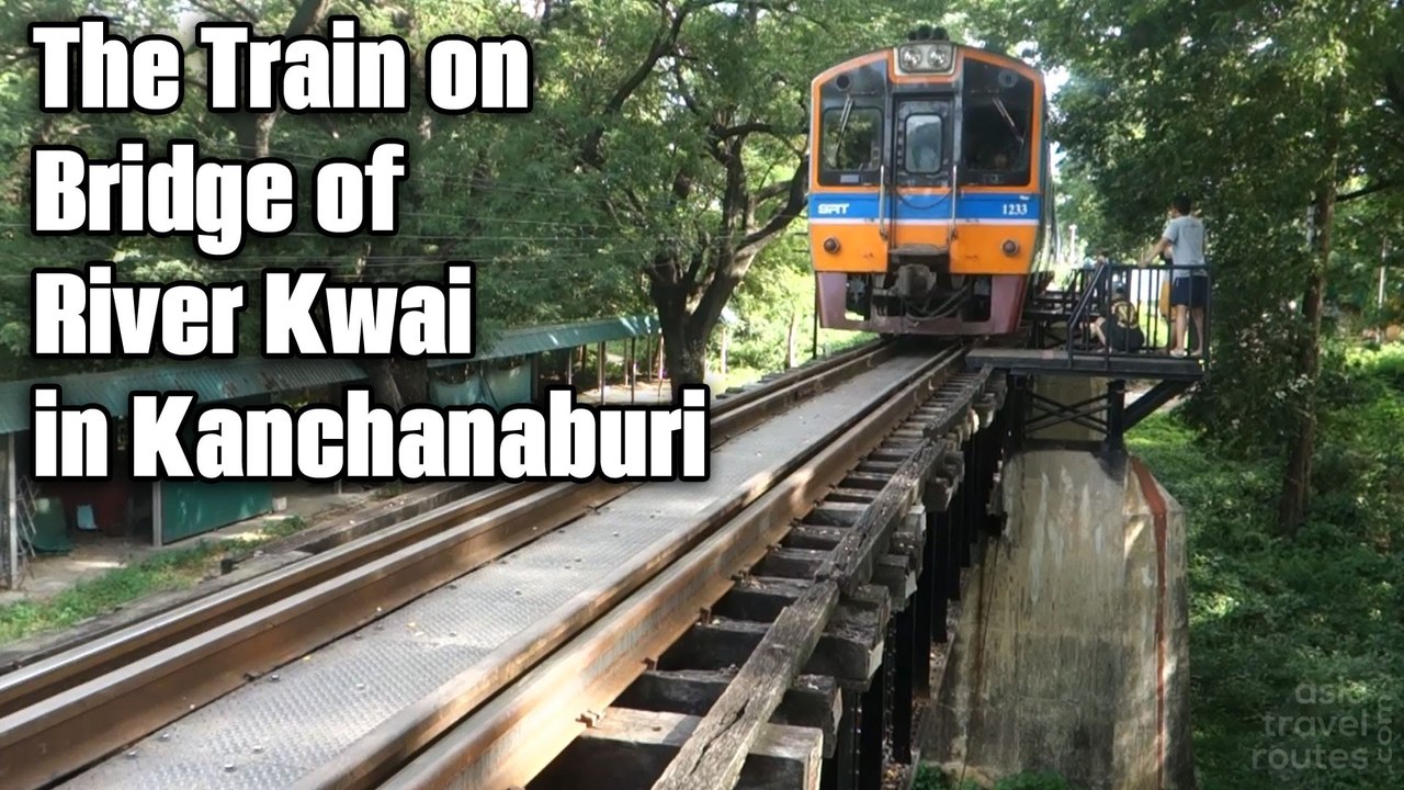 The Train on Bridge of River Kwai in Kanchanaburi กาญจนบุรี