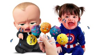 Bad Baby Superman & Baby Boss Crying for Lollipops Little Kids Learn Colors with Finger Family Song