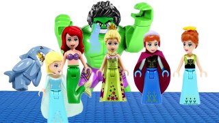 Lego Hulk Shark Attack and Learn Colors Colorful Frozen Elsa Princess Anna & Ariel Finger Family So