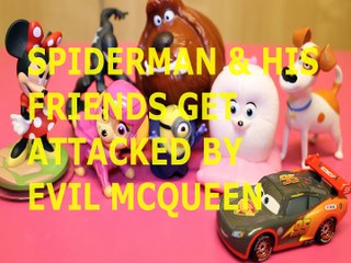 Toy SPIDERMAN & HIS FRIENDS GET ATTACKED BY EVIL MCQUEEN + MINNIE MOUSE SKYE DUKE MINION GIDGET MAX